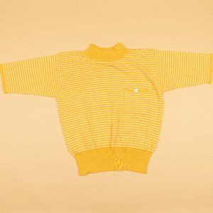 Vintage Sweater Crop Top Yellow White Stripe Pocket